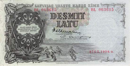 Lettland p29d 10 Latu 1939